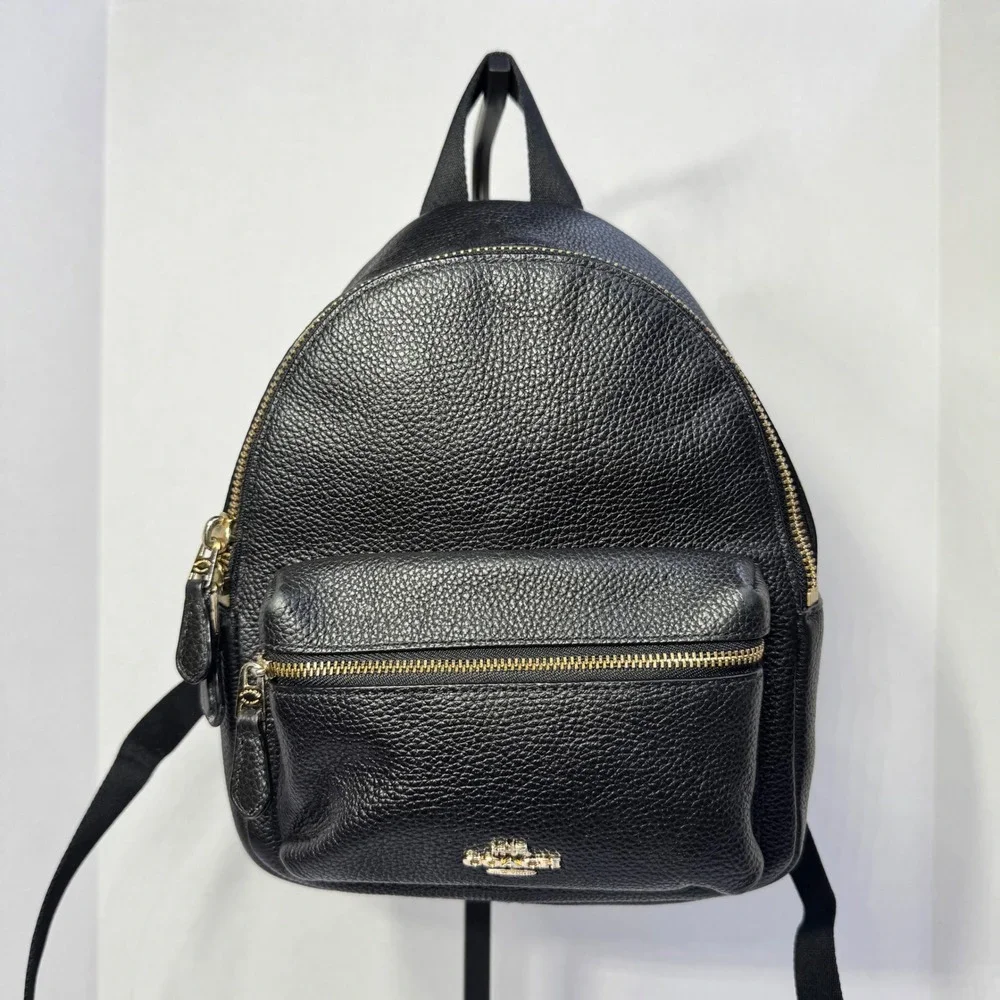 Coach Mini Charlie Backpack Black Pebbled Leather‎ Gold Hardware #M1567-F38263